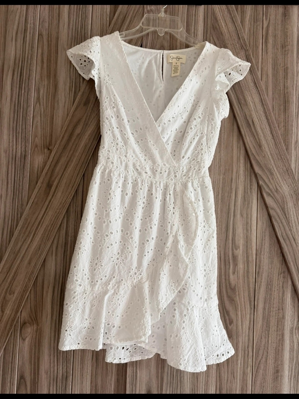 Jessica Simpson White Eyelet Faux Wrap Mini Dress